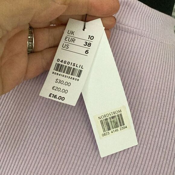 NWT TOPSHOP Women’s Keyhole Crop Top Sz 6 Lavender Ribbed Knit - Picture 6 of 7